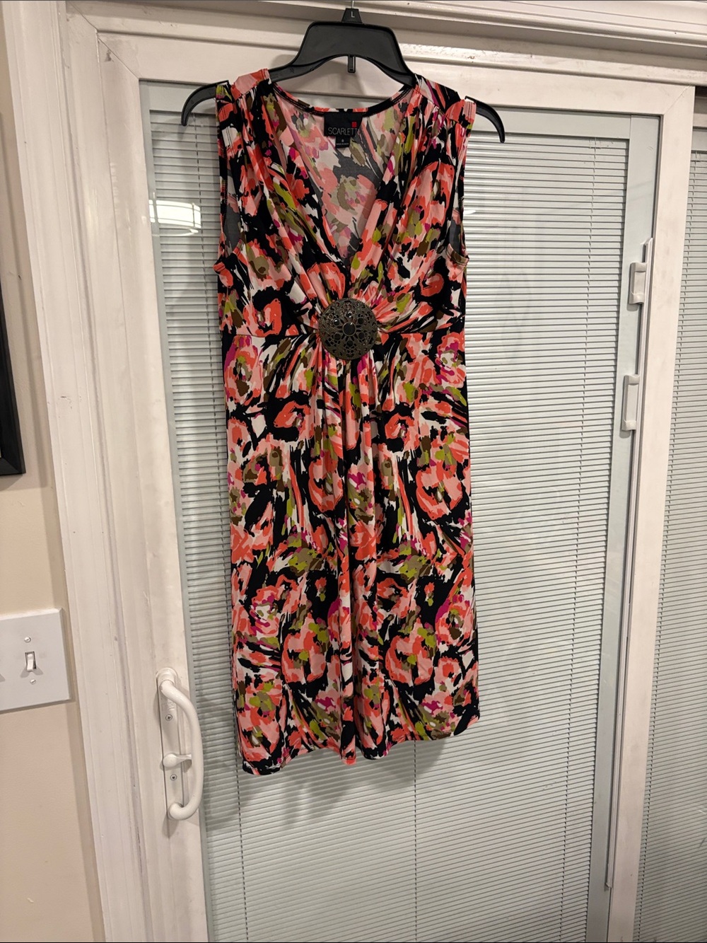 Scarlett Floral V-Neck Dress in Black, Pink and Green